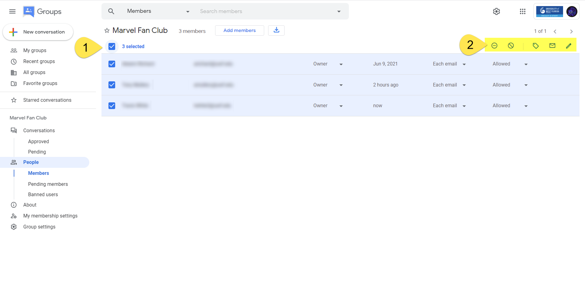 Checkbox for selecting all users