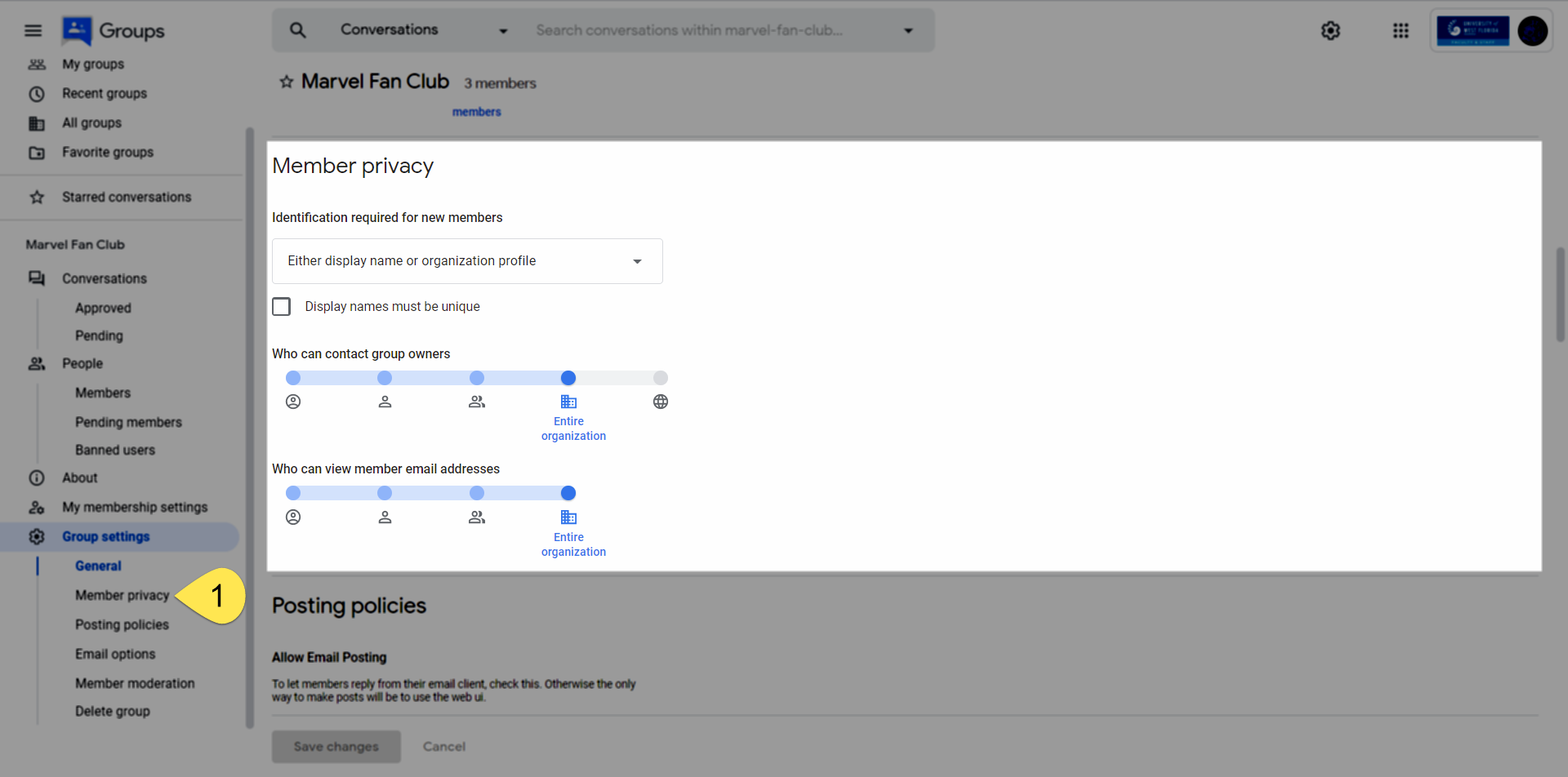 Member Privacy settings