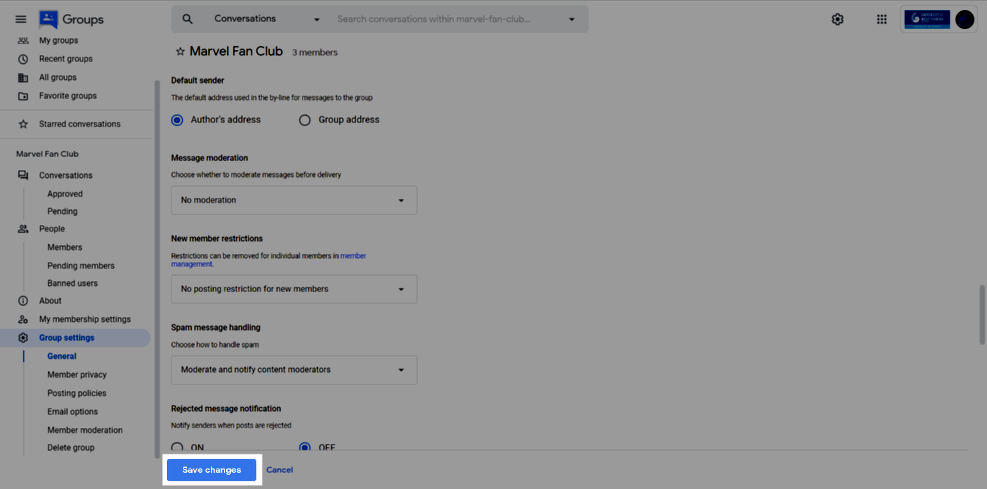 Save Changes button