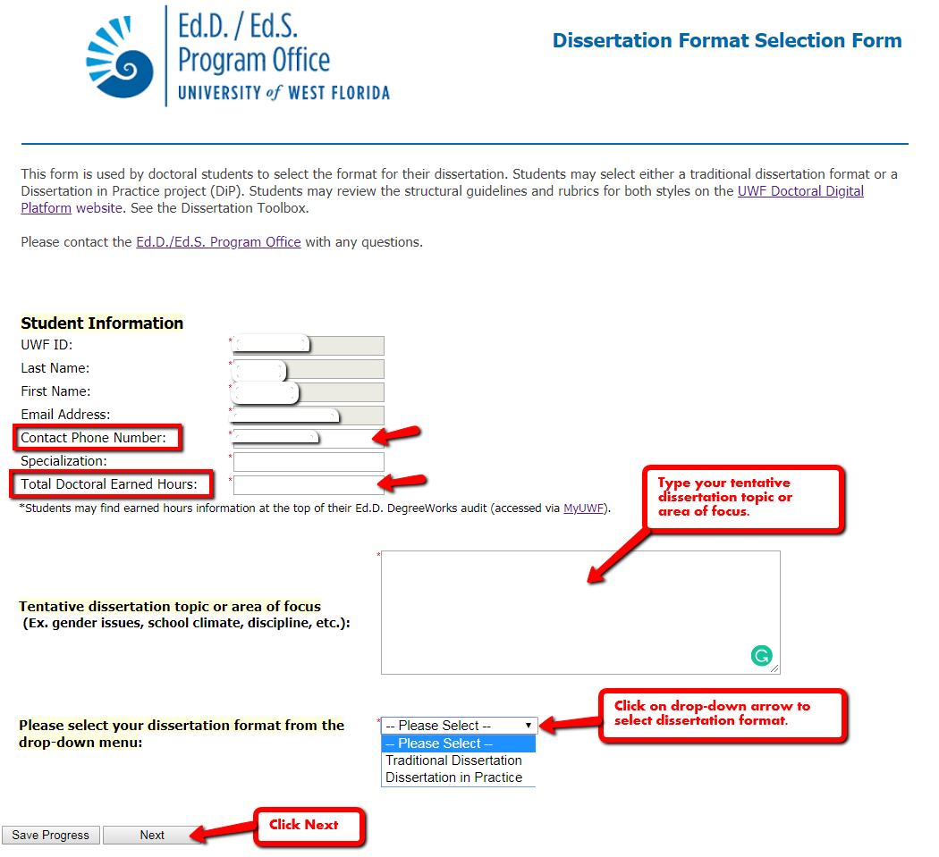 image of page one of dissertation format selection form