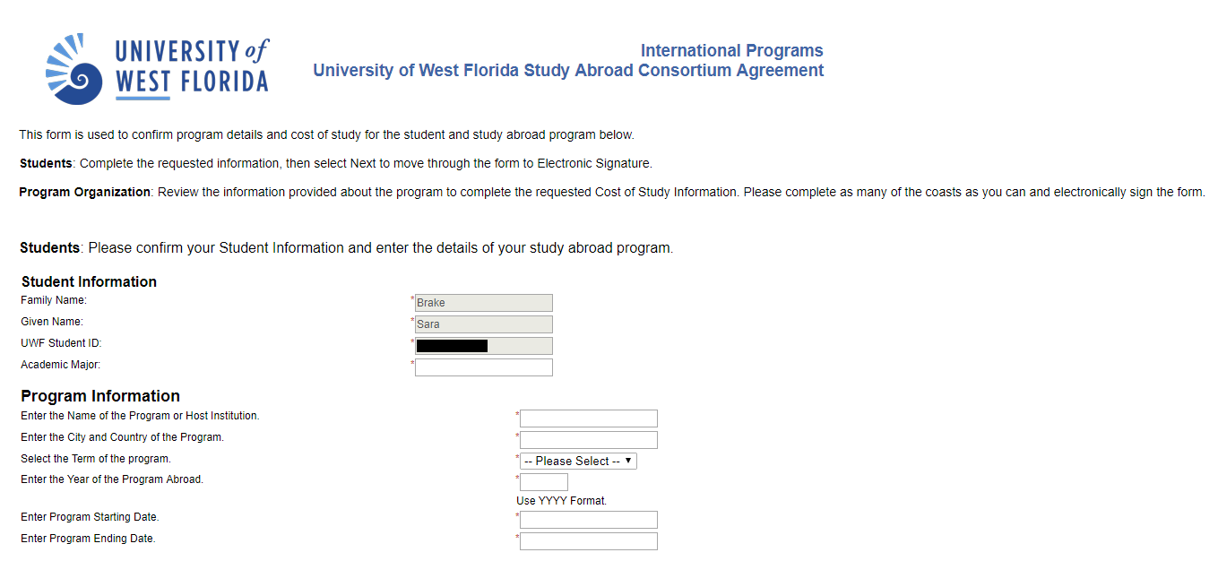 fields for program information