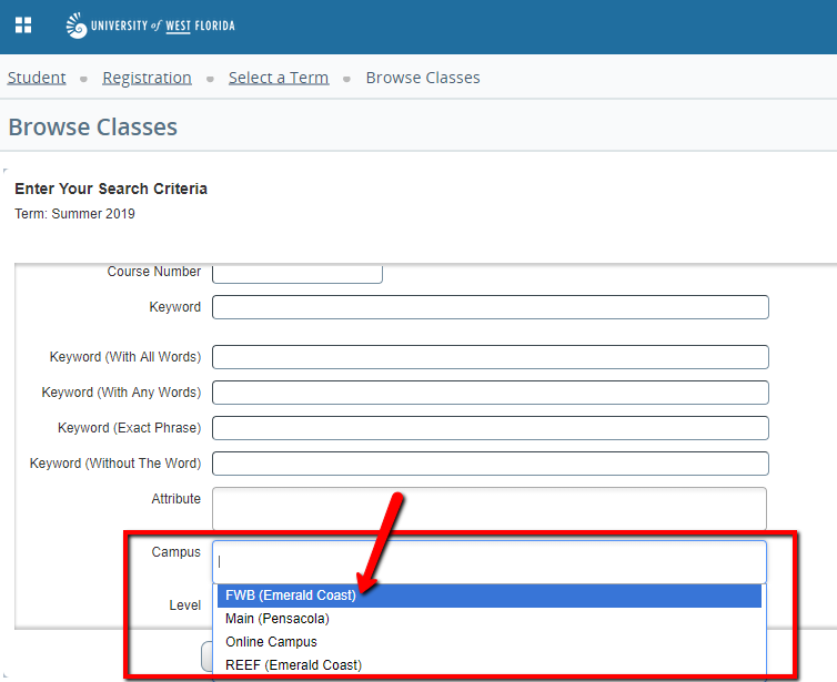 Campus dropdown menu