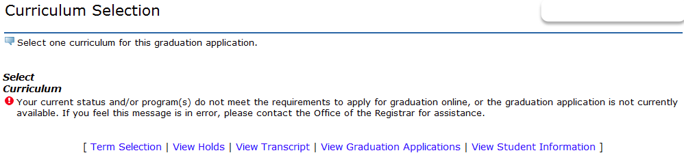 error message for graduation application