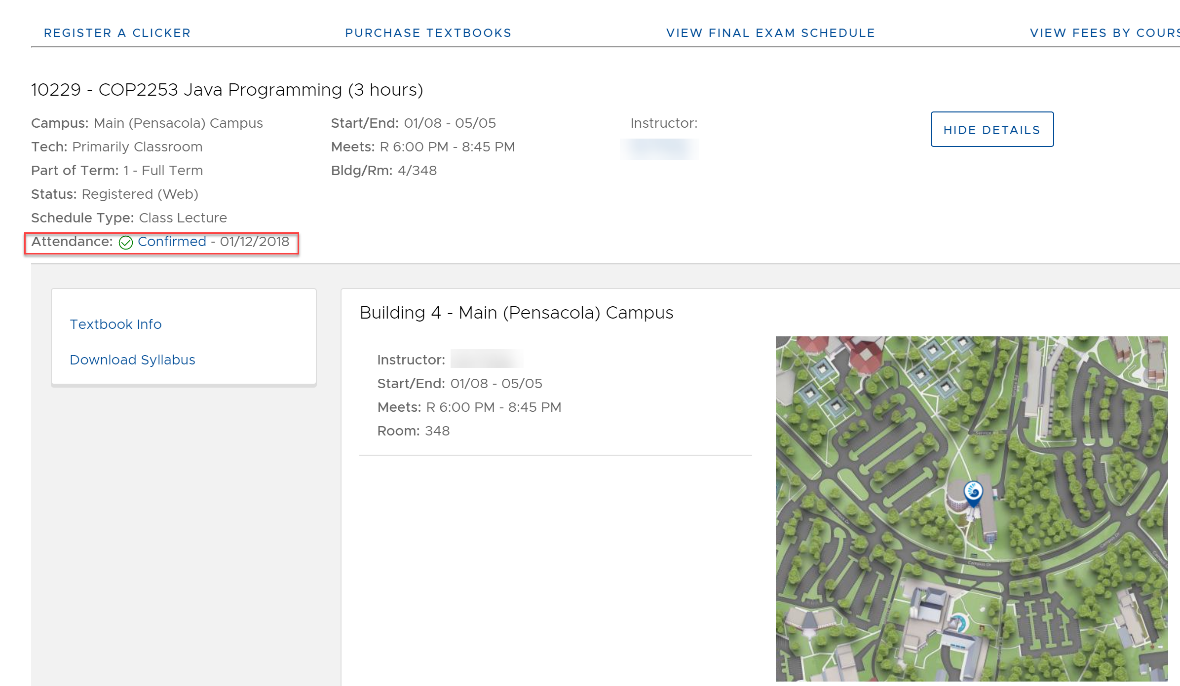 UWF Public Knowledge Base > Using the Classmate App for Students > 4-attendance info.PNG Attendance indicator