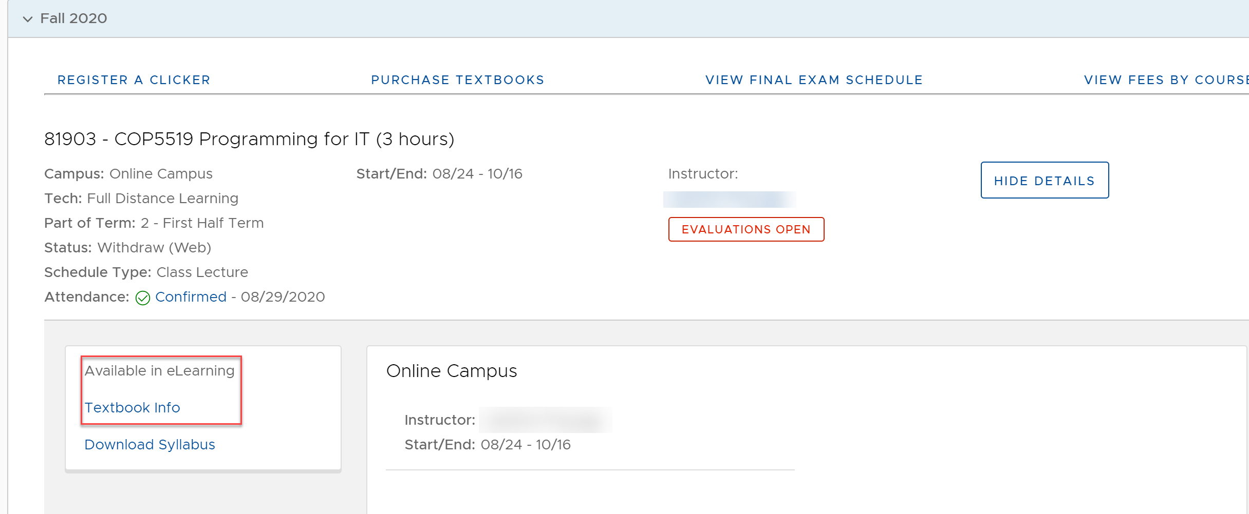 UWF Public Knowledge Base > Using the Classmate App for Students > 6-available in elearning.PNG Textbook Info
