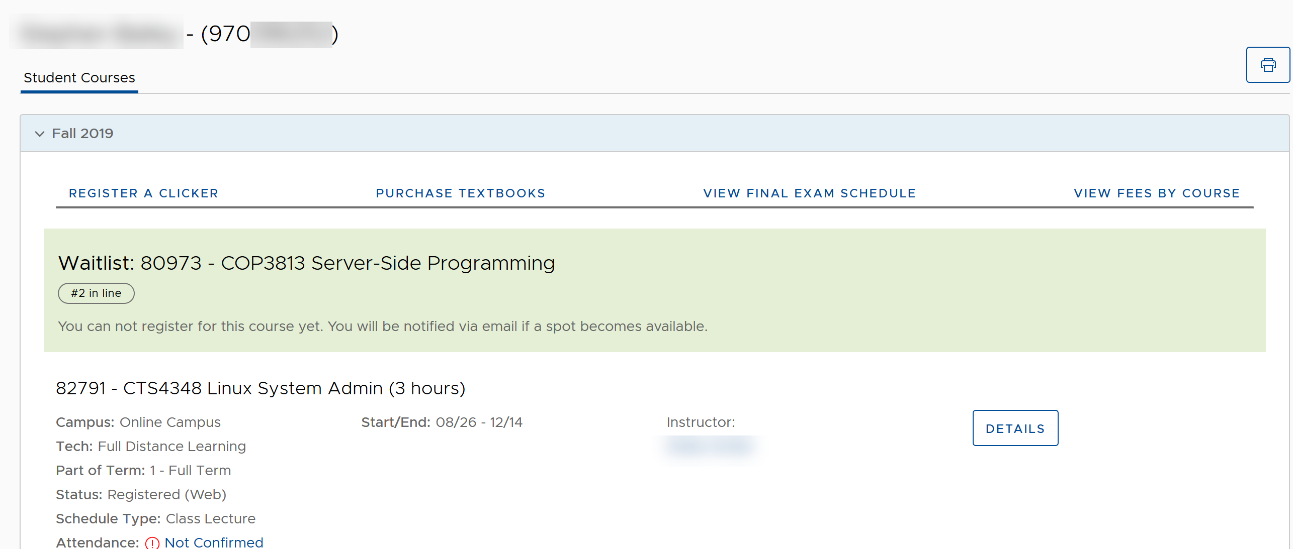 UWF Public Knowledge Base > Using the Classmate App for Students > 7-waitlist.png Waitlist Status