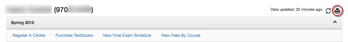 UWF Public Knowledge Base > Using the Classmate App for Students > action - print.png desktop view of course list - printer icon circled