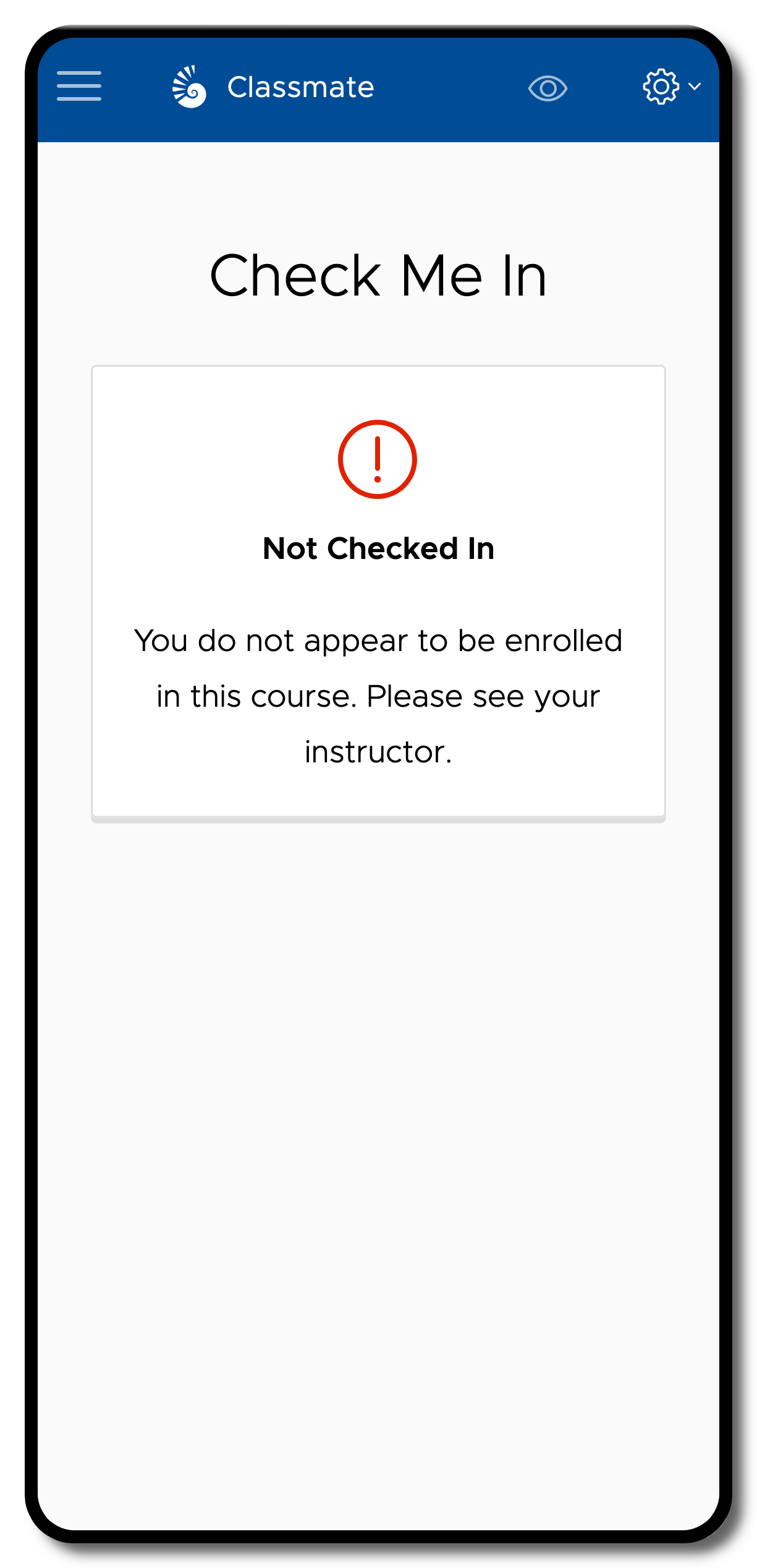 error message, student isn't enrolled in course