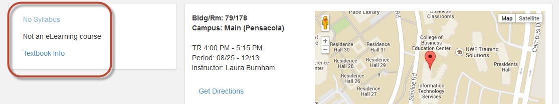 desktop course details - box around syllabus, elearning course and textbook info