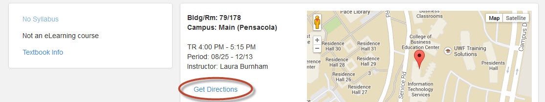 desktop course details - get directions link is circled