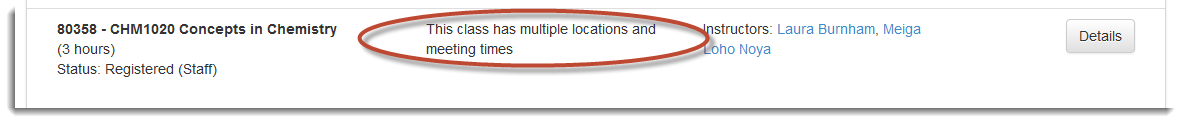 desktop course listing - This class has multiple locations and meeting times