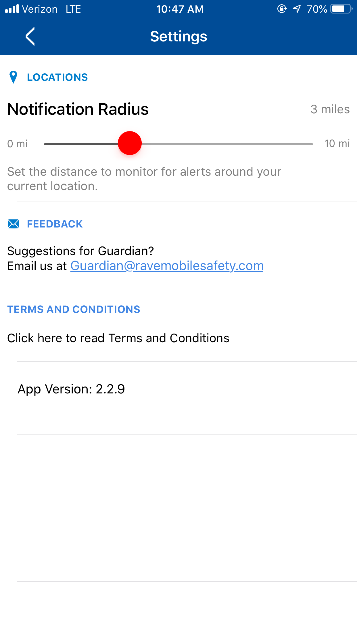 dial for changing notification radius