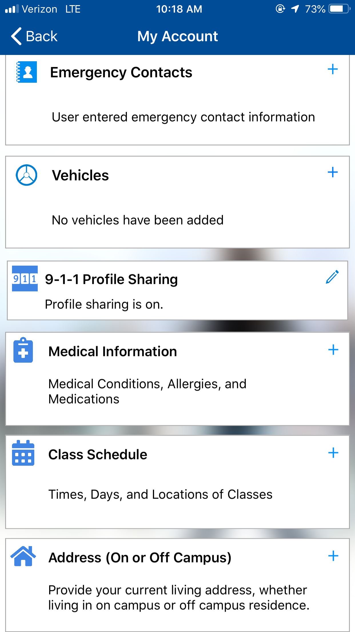 various fields for critical user information