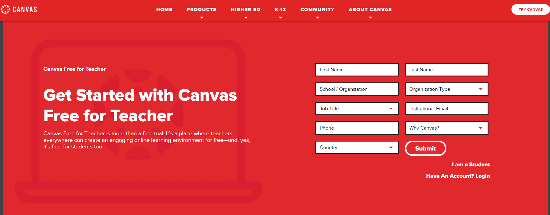 various fields for free Canvas account