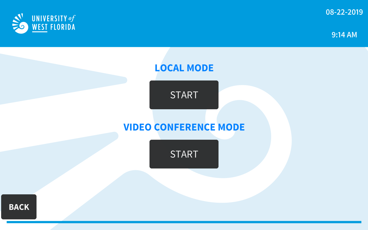 start buttons for local and video conferencing modes