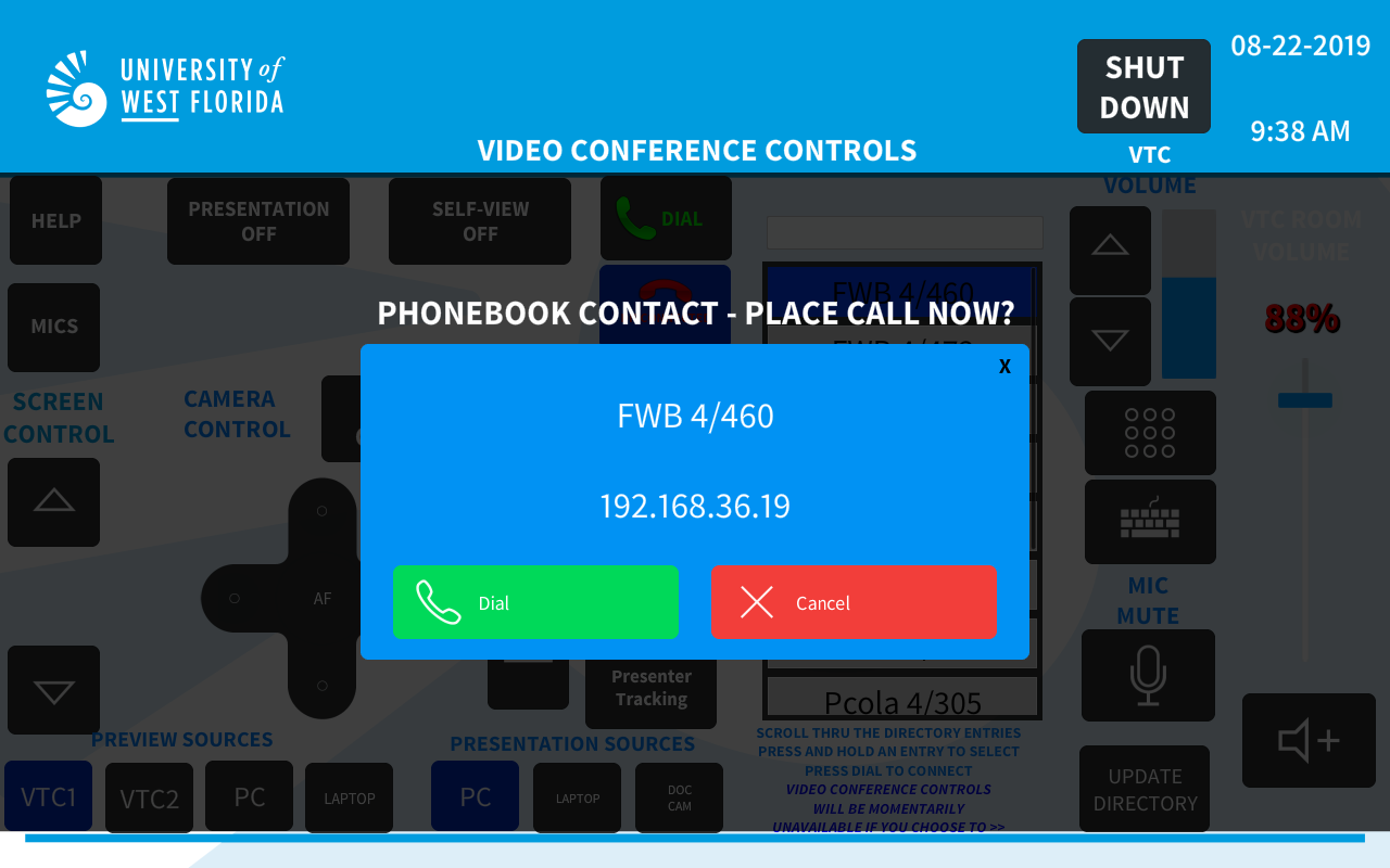 UWF Public Knowledge Base > 74/109 & FWB 4/460 Distance Learning Room Facilitator Guide > 5 Make a Call.PNG Dial button
