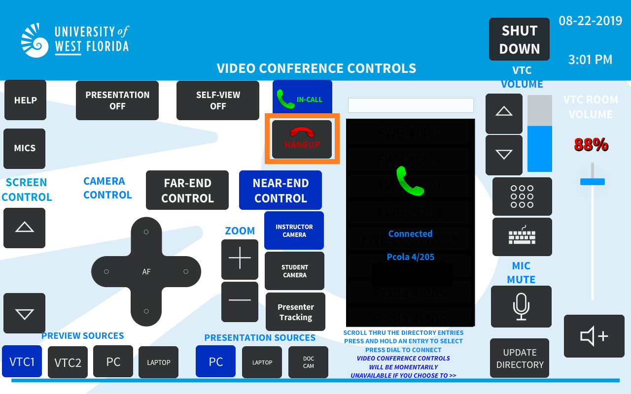 button for ending a call
