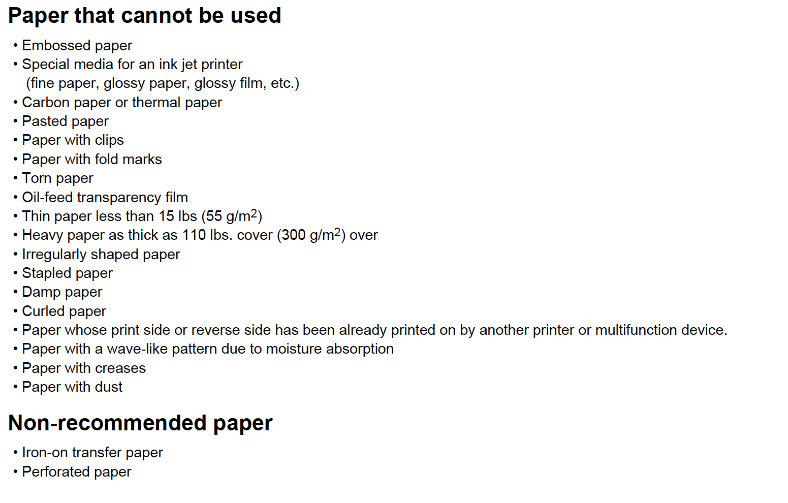 paper that cannot be used