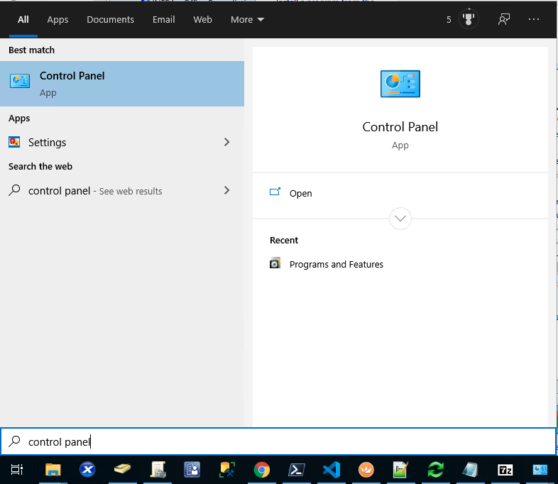 UWF Public Knowledge Base > Determining your installed version of Office > Screen Shot 2020-03-25 at 8.53.46 AM.png Control Panel app