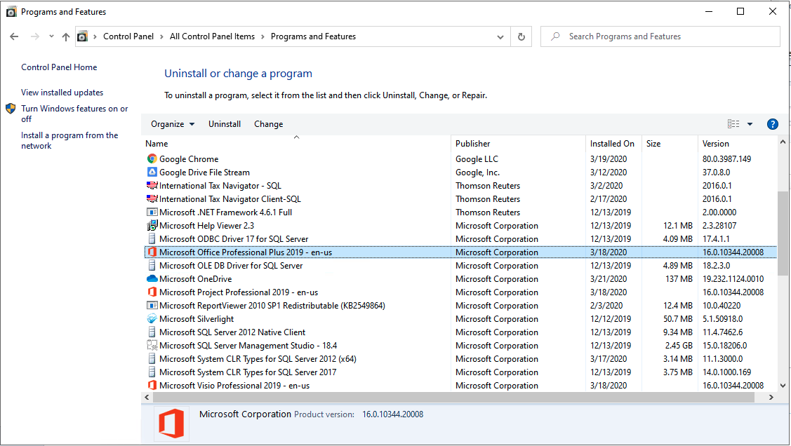 UWF Public Knowledge Base > Determining your installed version of Office > Screen Shot 2020-03-25 at 8.54.11 AM.png Microsoft Office Professional program