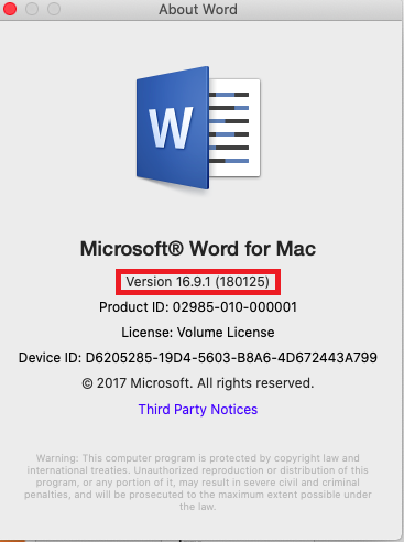 version of Microsoft Word