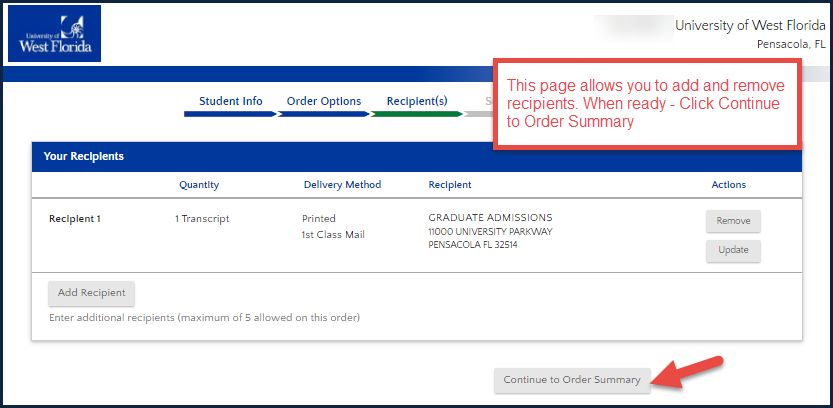 image of recipient review page