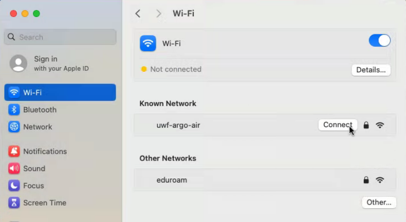 Wi-Fi settings page