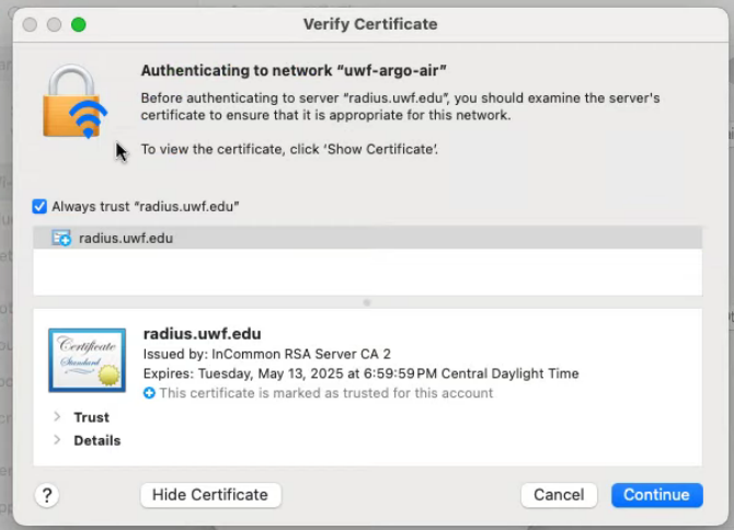 ArgoAir security certificate