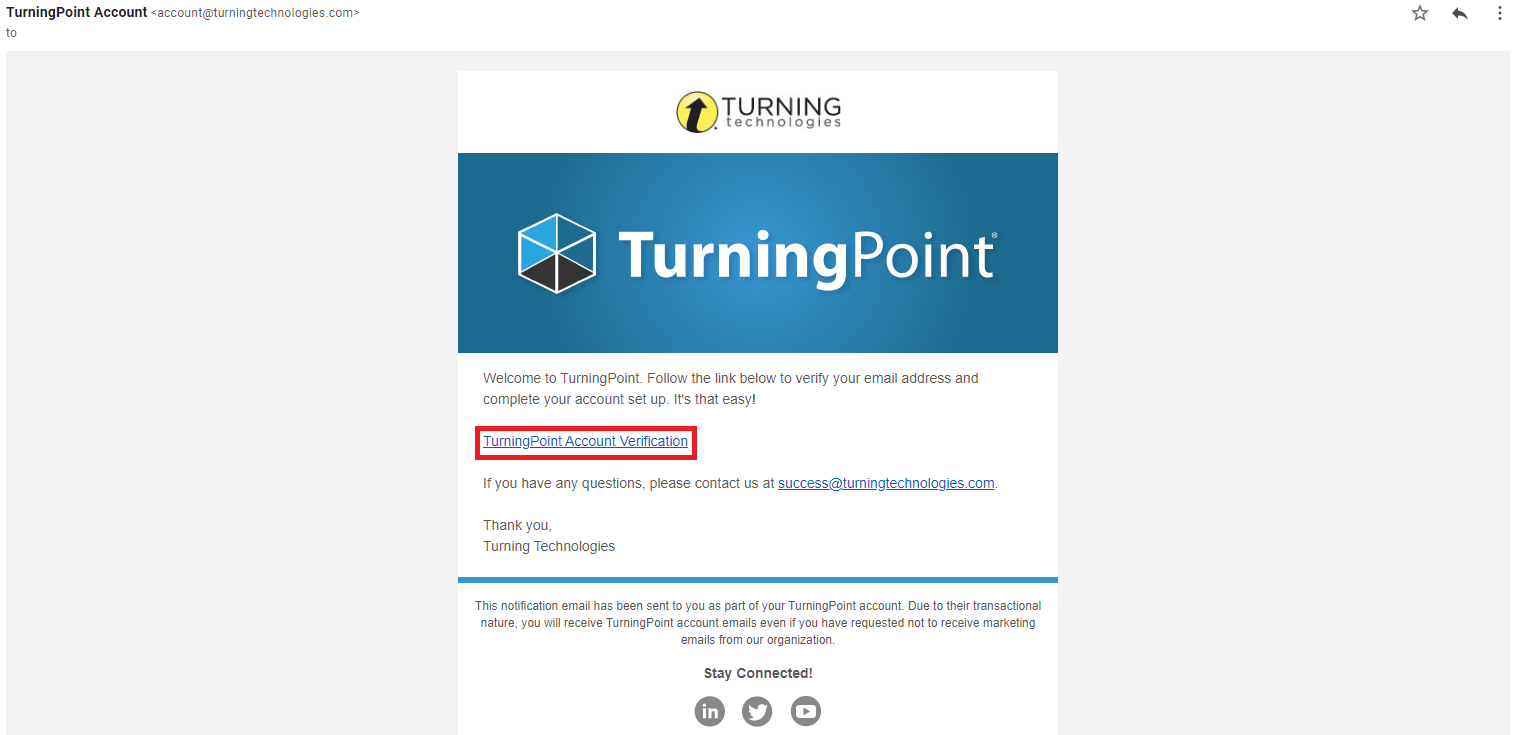 TurningPoint Account Verification button in verification email