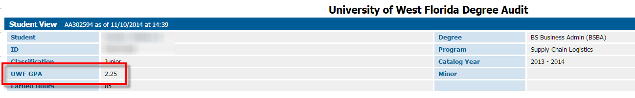 UWF Public Knowledge Base > Viewing GPA and Final Grades > 11-10-2014 4-59-01 PM.png section for UWF GPA