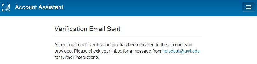 Verification Email Sent notice