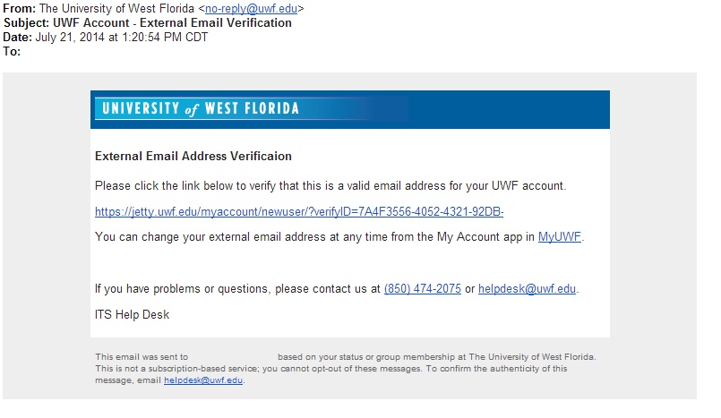 Verification email