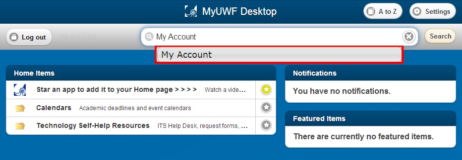 searching for the My Account app