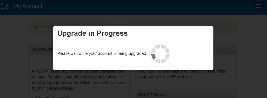 'Update in Progress' spinning wheel