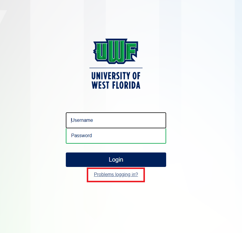 Log in page directing to Problems logging in link.