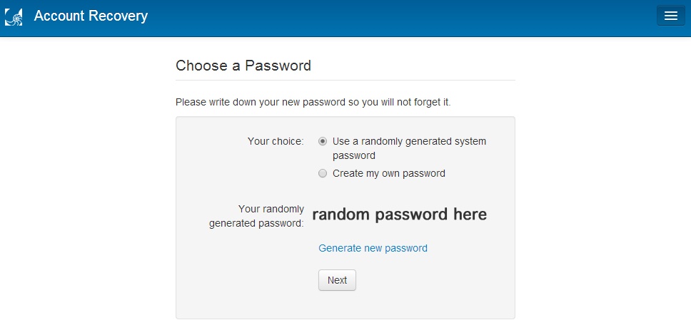 choosing a randomly generated password