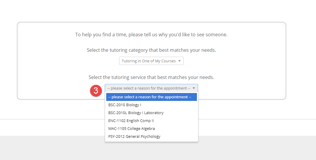 Dropdown for selecting a course