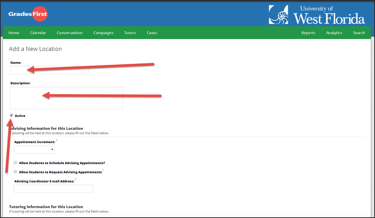 fields for name and description, checkbox for Active