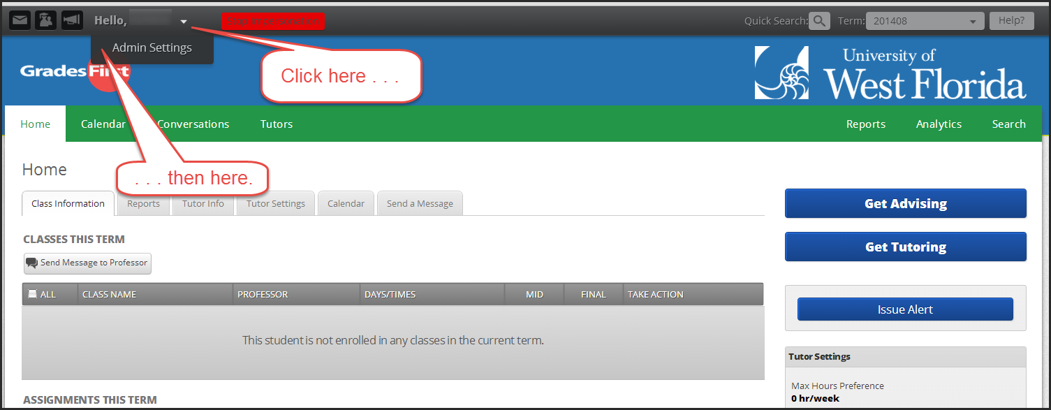 admin settings option