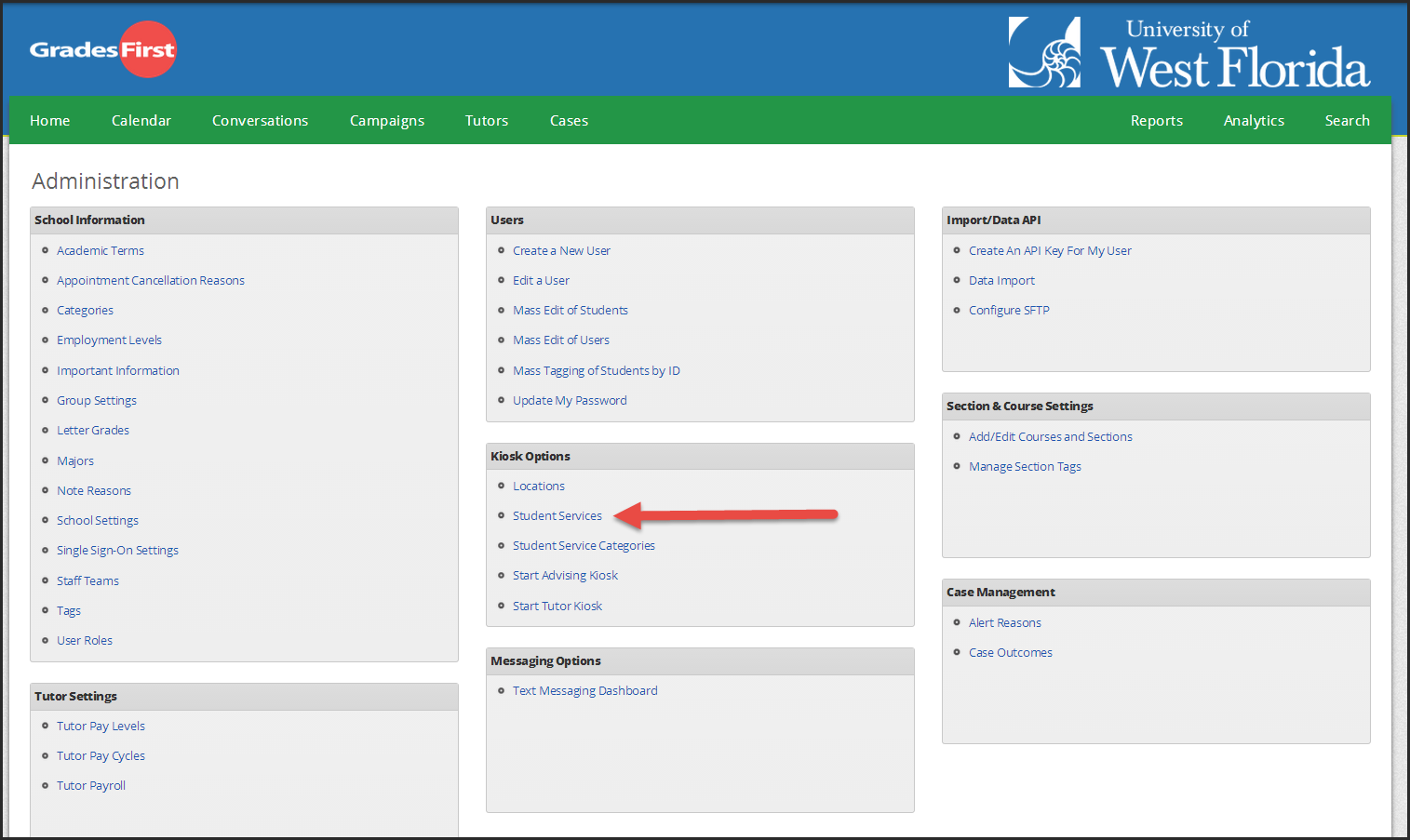 Student Services link