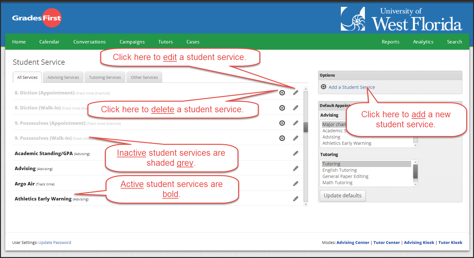 modifying Student Services