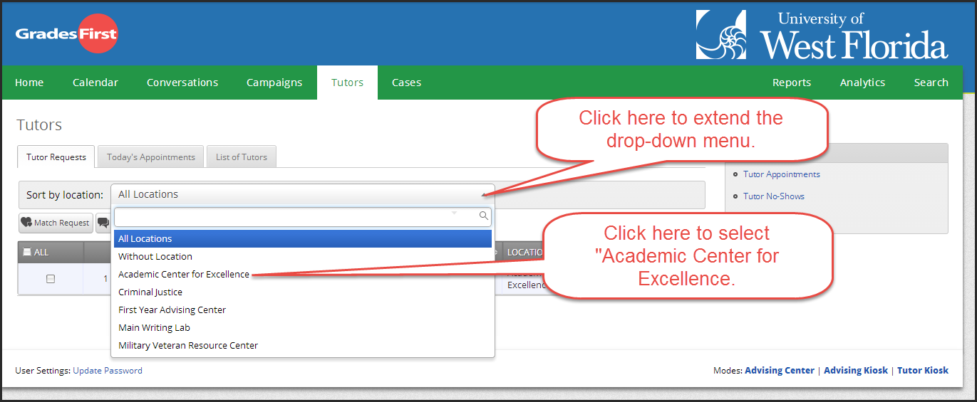 dropdown list for locations