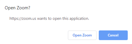 UWF Public Knowledge Base > Getting Started with Zoom > chrome-open-zoom.png Open Zoom button