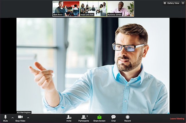 UWF Public Knowledge Base > Getting Started with Zoom > meeting-controls-with-marketing-images.png layout of zoom session