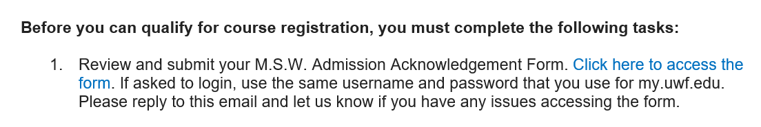 Admission Acknowledgement Form