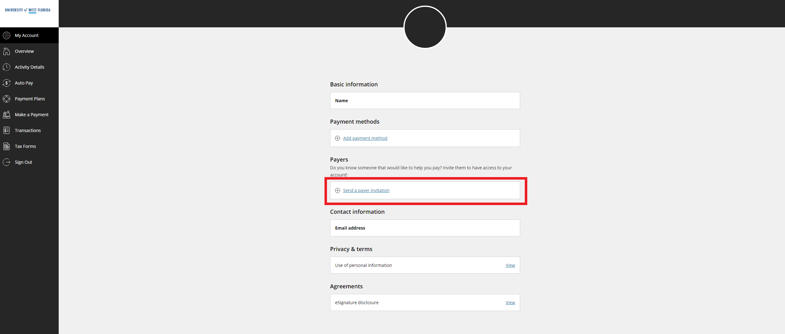 Click Send payer invitation link