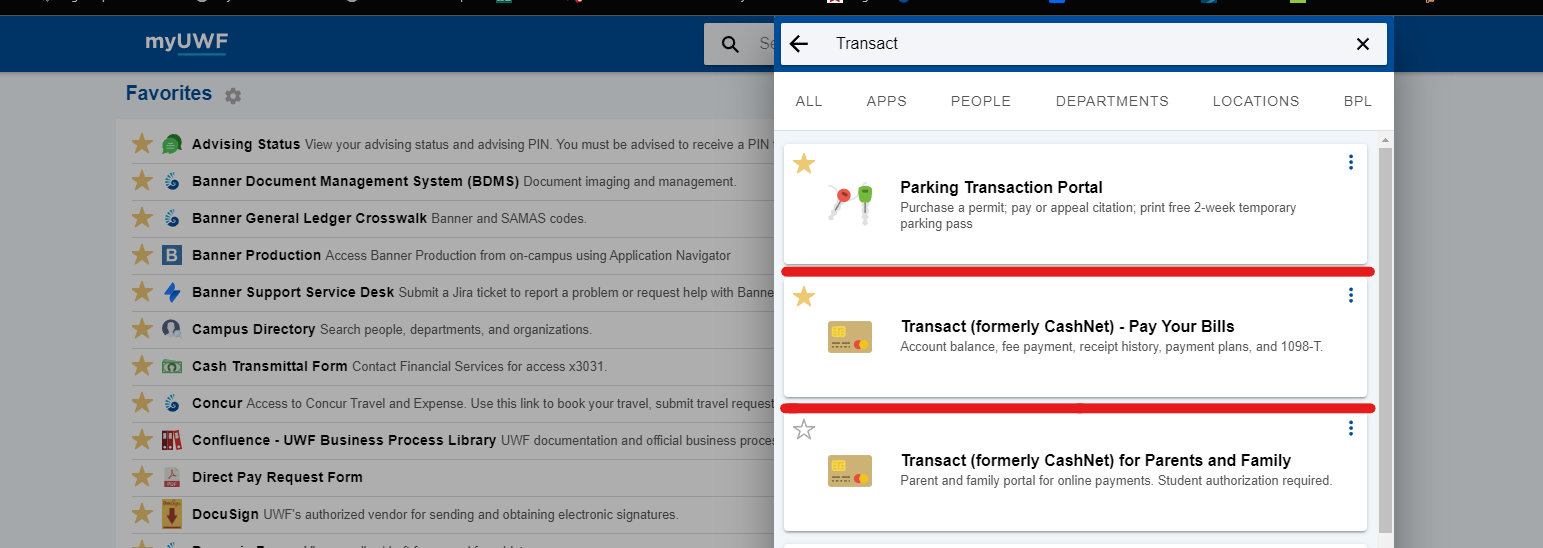 MyUWF Transact Link