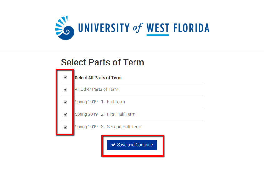 Select parts of term, and Save and Continue button