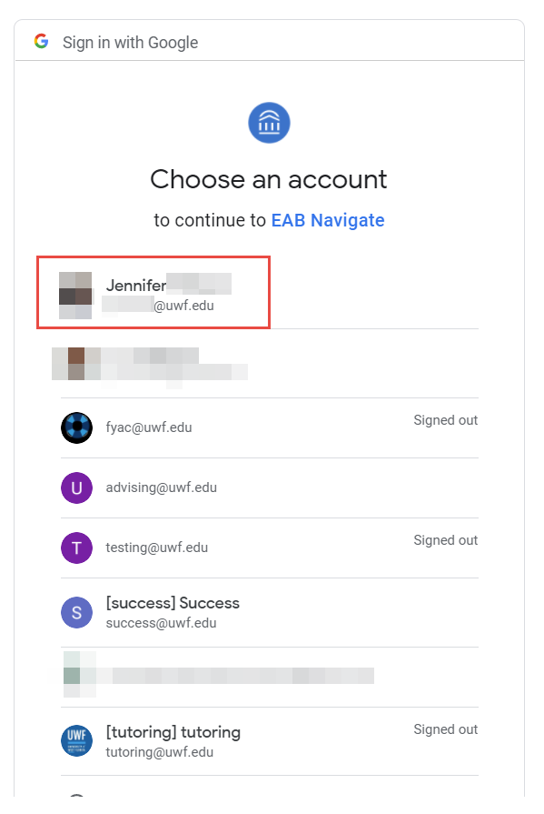 list of available Gmail accounts to choose