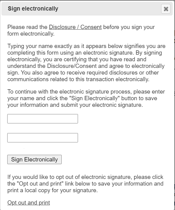 fields for providing name, to sign